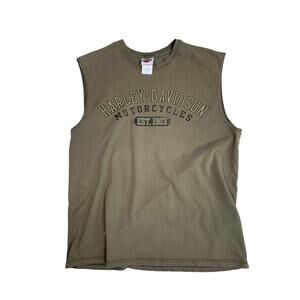 Harley Davidson Men's Sz Large Shirt Army Green Cut Off West Palm Beach Florida